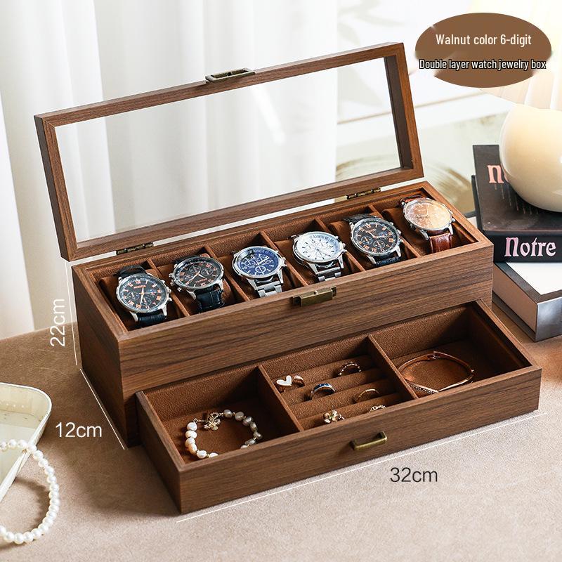 Walnut Grain Flip-Top Watch Box with Glass Display