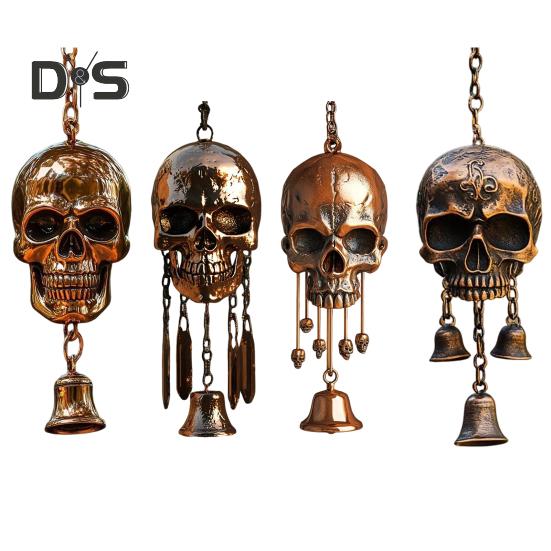 Gothic Schädel Windspiel Wetterfest Innen Außen Garten Terrasse Metall Vintage Schädel Hängende Windglocke Halloween Dekoration Ornament