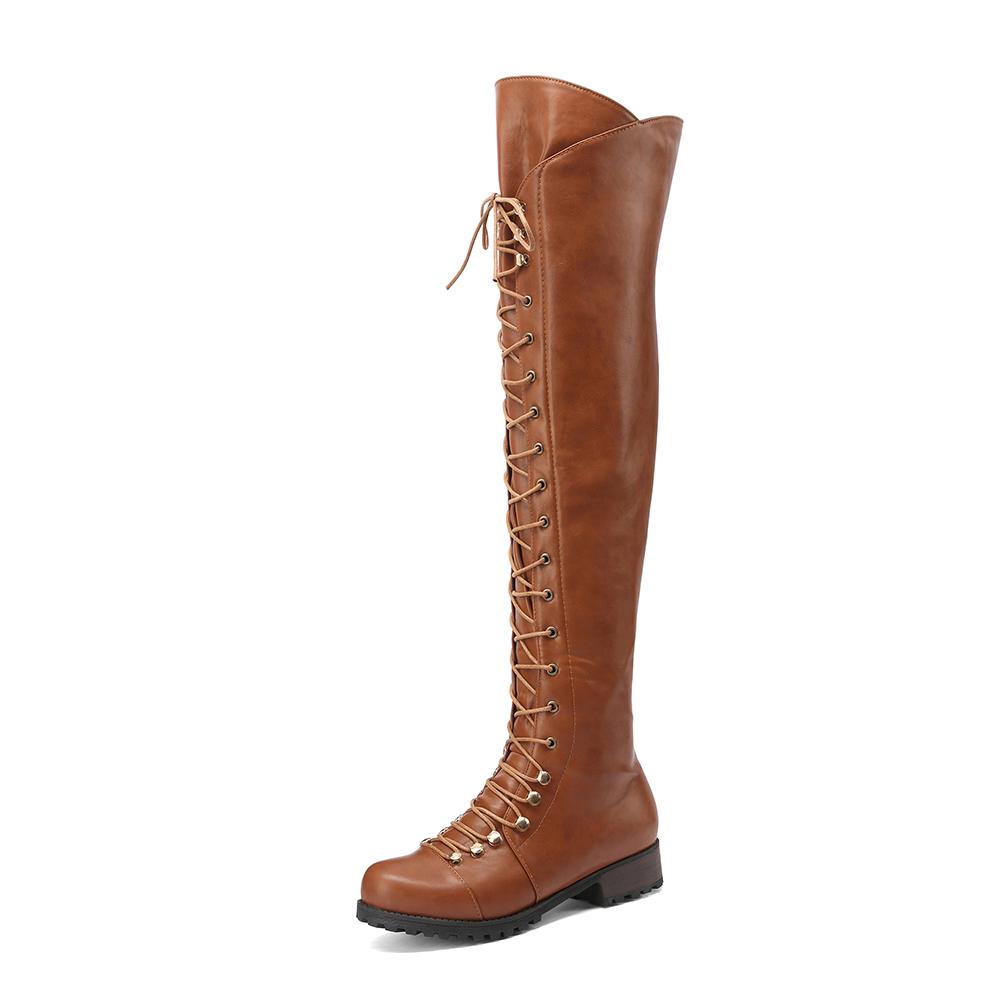 Fashion New Retro Riding Lace-up Women Flat Thigh Boots Western Over The Knee Boots Fashion Women Shoes Round Toe Long Boots Winter 2025