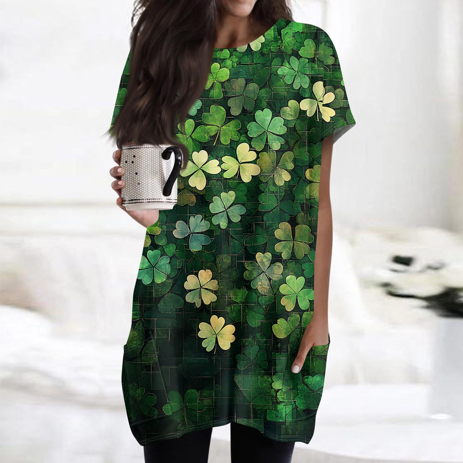 

Женская модная повседневная футболка с коротким рукавом и круглым вырезом с принтом и двумя карманами L армия зеленый