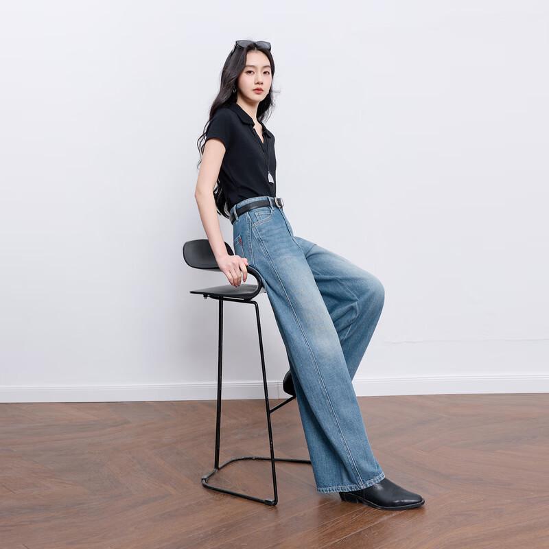 Sancai Women's 100% Cotton Loose Wide-Leg Jeans