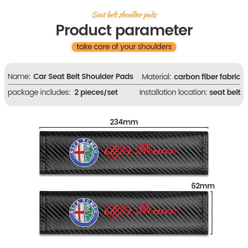 Car Accessories Carbon Fiber Seat Belt Shoulder Cover Breathable Protection Seat Belt For Alfa Romeo Mito Brera 147 Giulietta GT