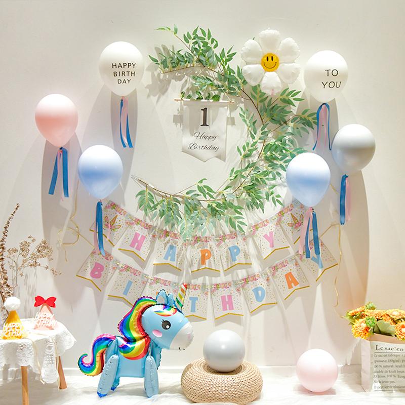 Baby'S 1St Birthday Decorates Ins Fengsen Net Red Balloon Decoration Background Wall Scene Decorates Party Supplies