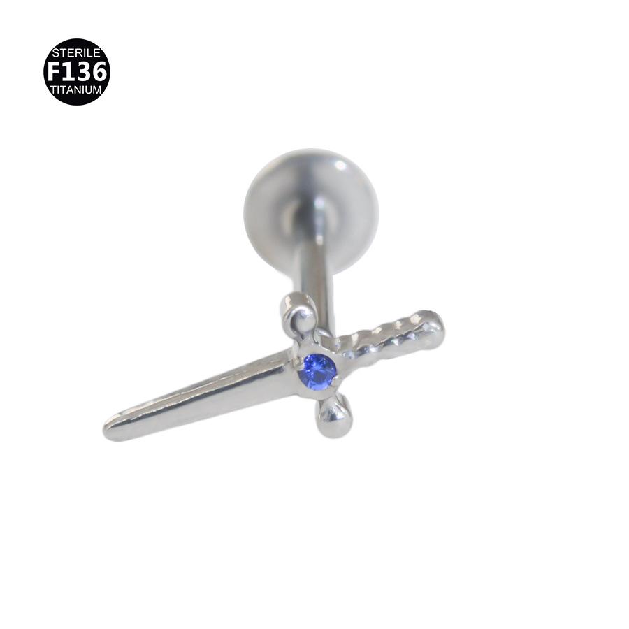 F136 Titanium Boat Anchor Pendant with Moon, Maple Leaf, Smiley Charm, and Cubic Zirconia Stud Earring Lip Ring (0.9 Gauge).