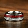 Luxury Red Opal & Meteorite Inlay Rings for Men Women, Fashion 8mm CopperColor Men Stainless Steel Rings, Wedding Band Jewelry