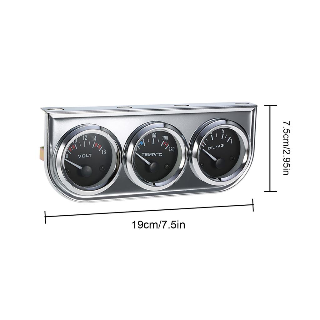 52MM Oil Pressure Fahrenheit Water Temperature Gauge Voltmeter Chrome 3 In 1 Gauge Kit  Car Motorcycle Meter