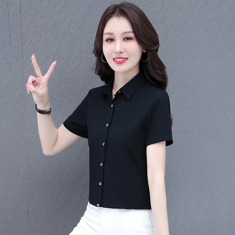 

Женская повседневная рубашка средней длины из чистого хлопка - короткий рукав, модный и универсальный летний топ 2X Large чёрный
