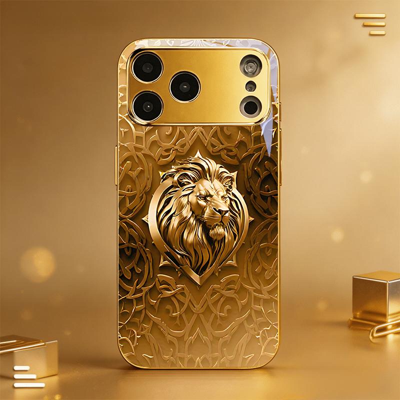 Golden Lion Shield Electroplated Golden Phone Case For iPhone 14 17 16 15 13 12 11 Pro Max Plus 16E 17Air XR 7 8 XS Back Cover