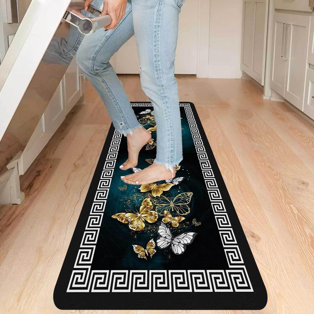 New Chinese-style Kitchen Mat with Butterfly Geometric Pattern, Long Carpet for Restaurant and Corridor, Home Decoration