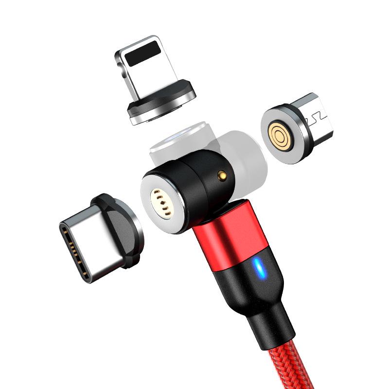 3A Fast Charging 540-Degree Rotating Magnetic USB Cable, Three-in-One Bendable Design