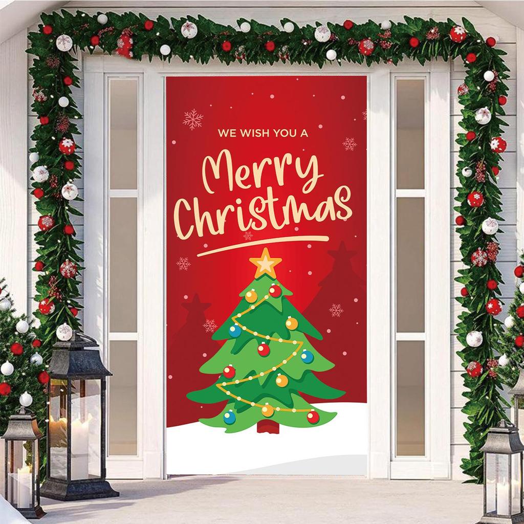 Four-Sided Stretch Christmas Door Cover - Easy Install with Festive Pattern