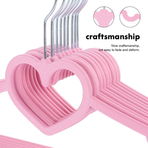 Ledmomo 20-Piece Pink Heart-Shaped Clothes Hangers, 40cm, Non-Slip, Slim, Shape-Retaining, for Laundry and Drying