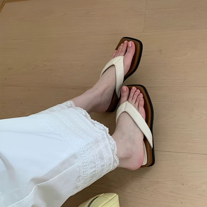 

Весенне-летние шлепанцы с квадратным носком и открытым верхом, на толстом каблуке, темпераментная корейская версия, повседневные сандалии на танкетке, модная женская обувь, щипок fl 40 бежевый