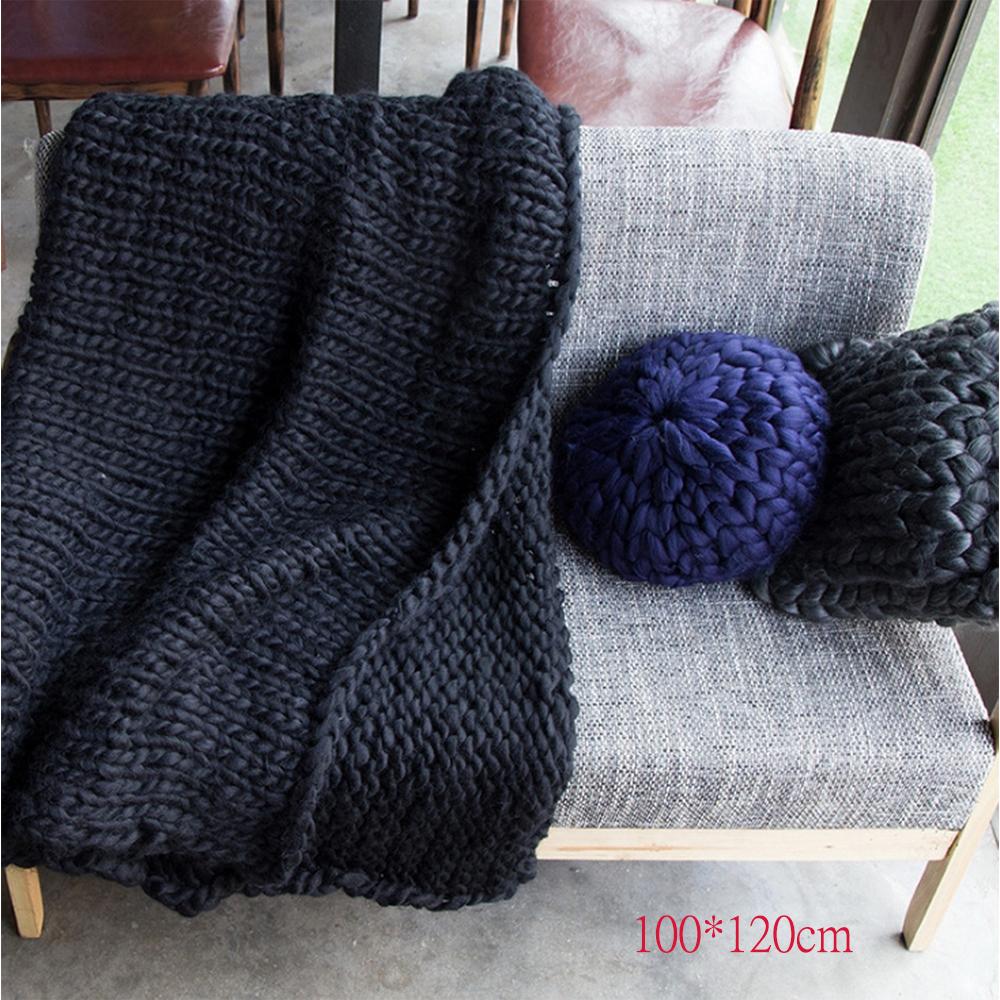 

Модна ручна масивна в’язана ковдра з товстої пряжі, схожа на вовну, поліестер, об’ємні в’язані ковдри, зимові м’які теплі пледи 100*120cm