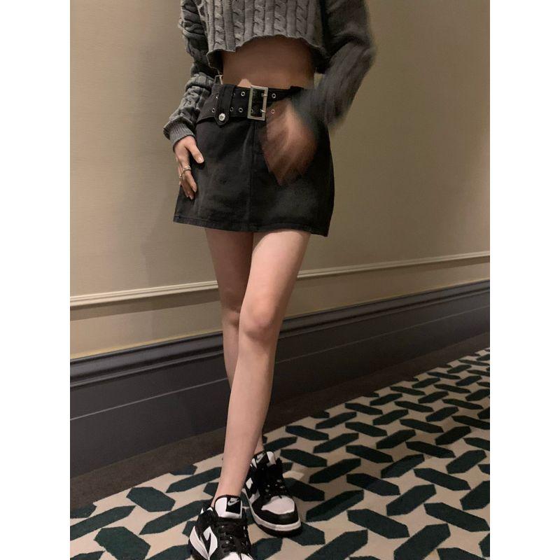 Kumikumi Washed Autumn Sexy Sheath Denim Skirt