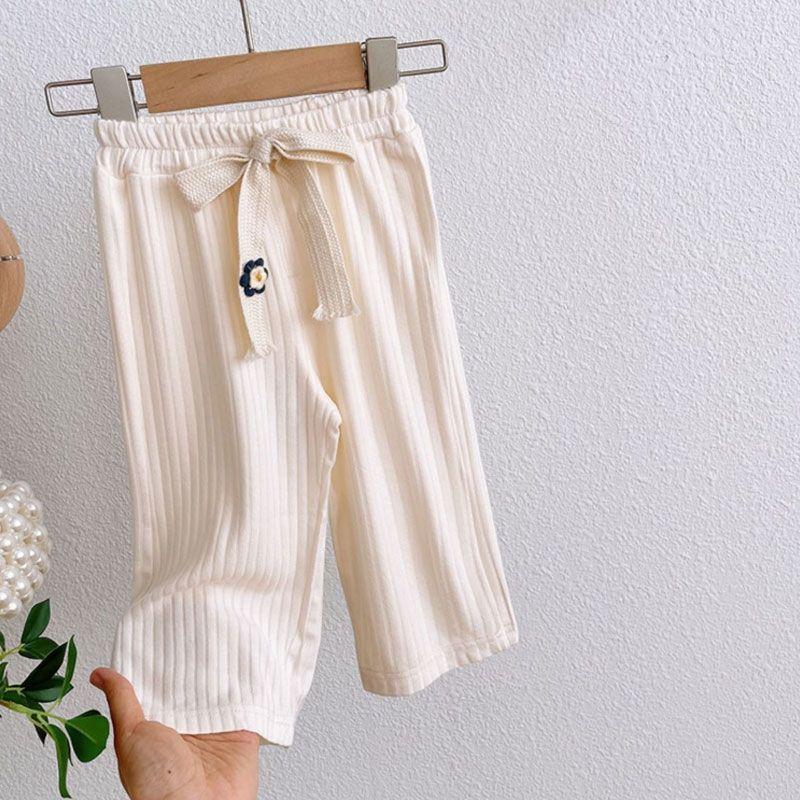 

Широкие брюки для девочек летнего стиля, свободные повседневные брюки от комаров для малышей, серые укороченные брюки 90