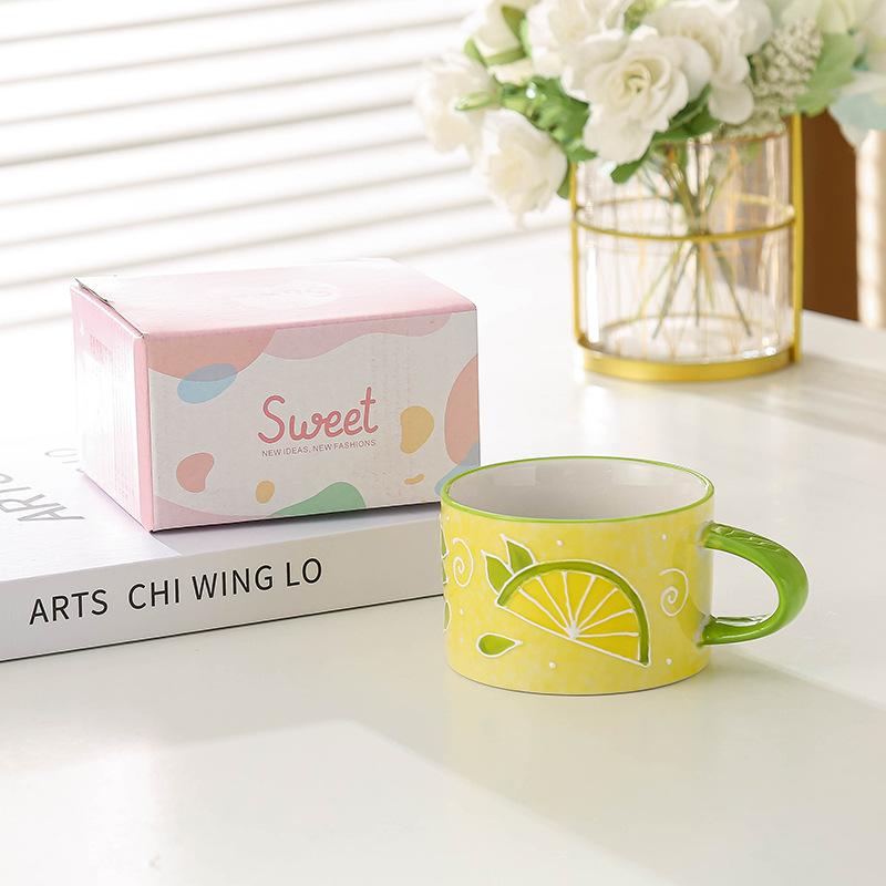 Creative Mug Japanese Hand Painted Embossed Ceramic Mug  Household Breakfast Mug  Couple Water Cup  High Value Coffee Mug