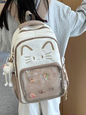 Schoolbag Japanese Ins Cute Cat Backpack Female Transparent Bar Pain Bag New Large-capacity Schoolbag Middle School Student Backpack