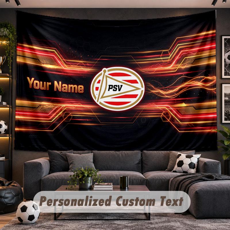 Wall Hanging Tapestry Custom NamePSV Eindhoven FC Pattern Personalized Printed Fabric Wall Decor