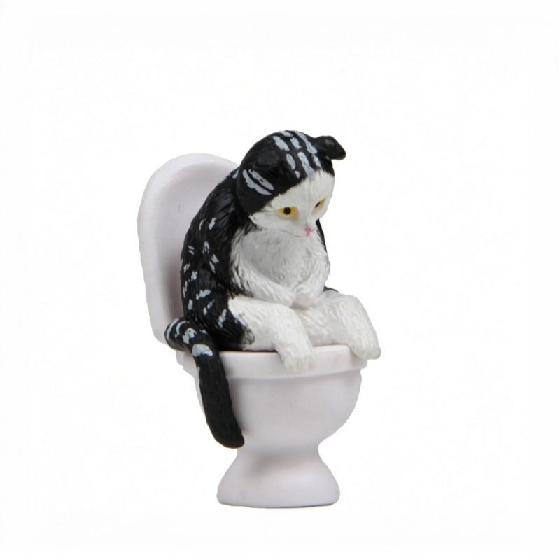 Toilet Seat Cat Model Cartoon Figurines Sitting On Toilet Kitten Diy Fairy Garden Bonsai Home Decor