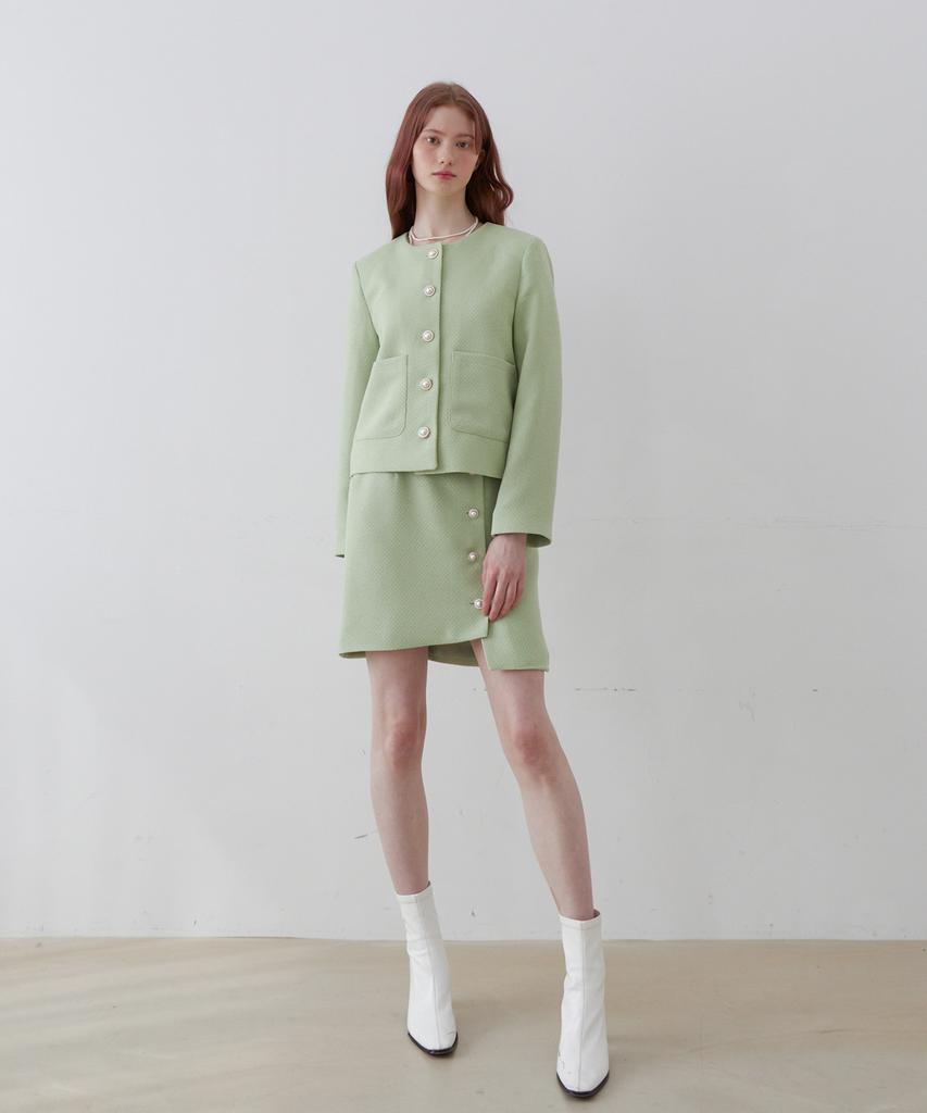 BIBYSEOB Diagonal Tweed Skirt Yellow Green [T21]