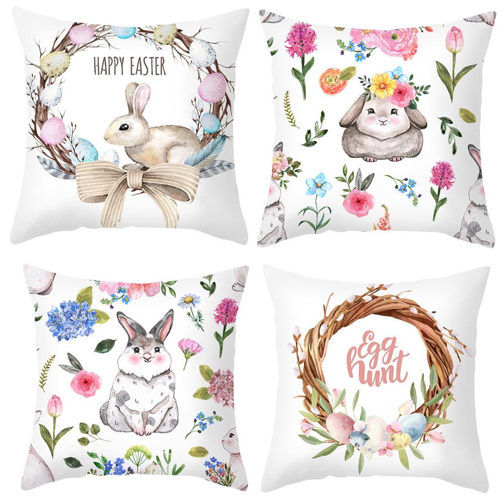 Cute Cartoon Rabbit Easter Pillow Cover New Sofa Cushion Cover Peach Leather Velvet Head Pillow Cover Premium Durable