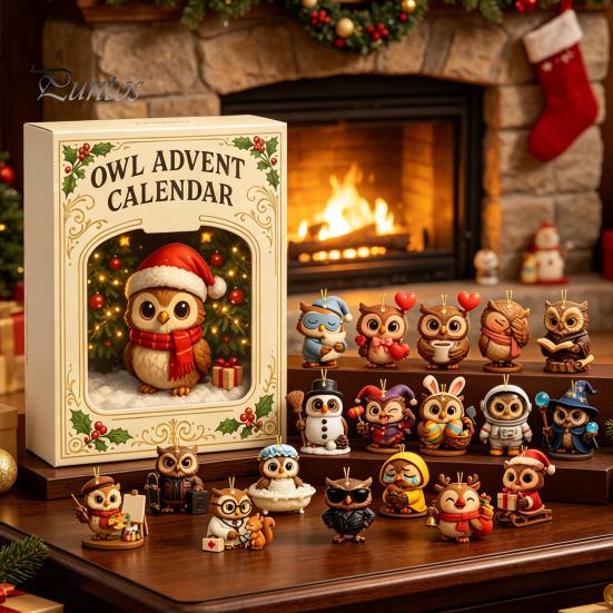 Cute Animal Toy Collection 2026 Owl/Dog Advent Calendar, 24 Days Christmas Countdown with Mini Theme Surprise Figurine Ornaments, PVC Collectible