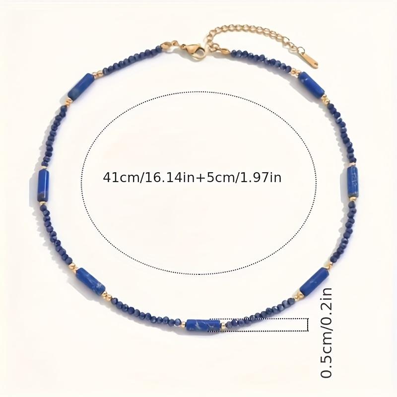Women's Minimalist Natural Stone Handmade Beaded Necklace, French Luxury Style Simple Blue Crystal Beaded Necklace