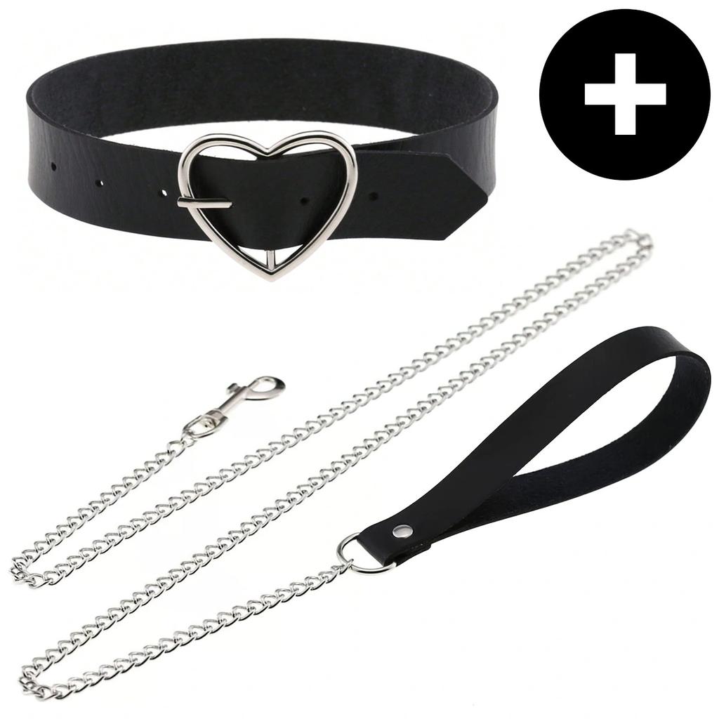 Gothic Punk Pu Leather Choker With Leash - Adjustable Collar Necklace For Women, Perfect For Halloween & Everyday Wear