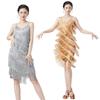 Pailletten-Quasten Latein-Tanz-Set: V-Ausschnitt Spaghettiträger Kleid für Bühnenauftritte und Wettbewerbe