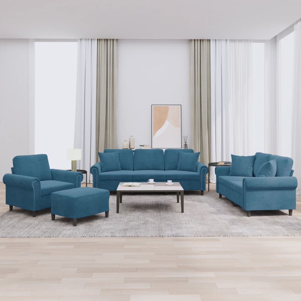 4-Cz. Relaxation Set With Cushions, Blue, Velvet