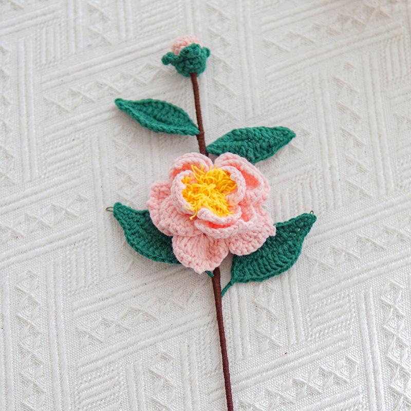 

Вязаный крючком домашний реквизит для фотосъемки на вечеринке Искусственные букеты Уникальные искусственные цветы Camellia sinensis своими руками розовый