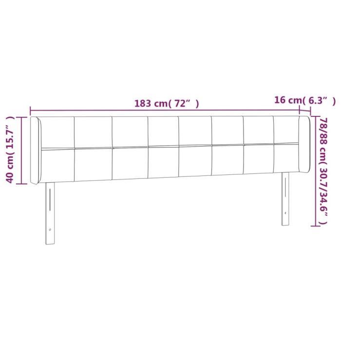 3123252 vidaXL LED Headboard Black 183x16x78-88 Cm Fabric