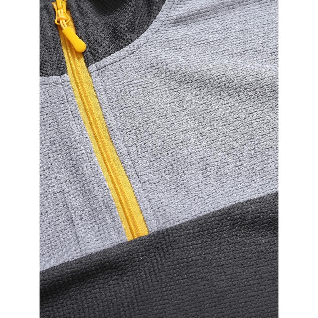 Spring and Autumn Leisure Sports Long Sleeve High Collar Top Color Blocking Half - Zip Waffle Knit Pullover Men’s T-Shirts