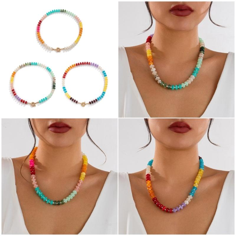 Colorful Acrylic Bead Necklace Trendy Accessory for Casual Party Stylish Outfits