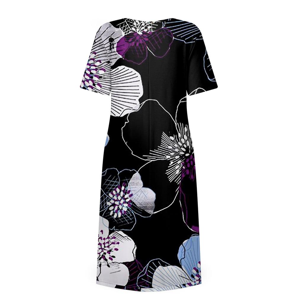 Women's Casual Dresses Printed Dresses Summer Dresses Printed Pleated Round Neck Midi Dresses Basic Classic Outdoor Daily Short Sleeve Loose Dresses