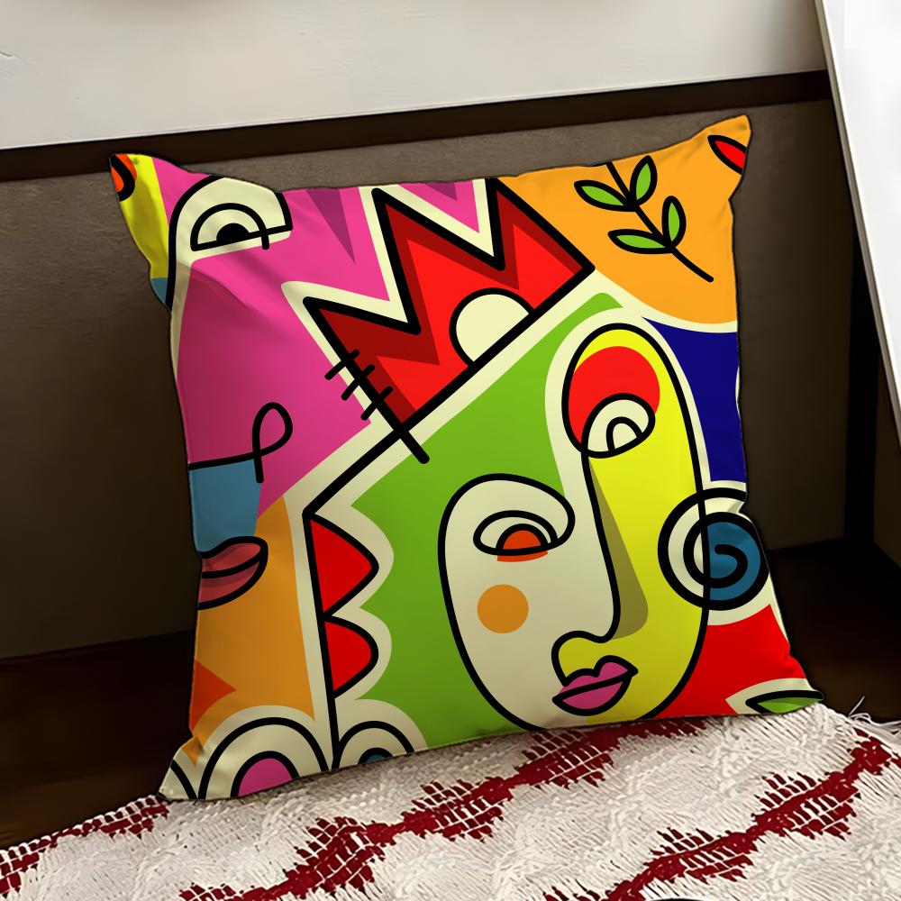 Colorful Abstract Faces Cushion Cover Reversible Soft Durable Pillow Cover Home  Car MultiScene Use for Daily Comfort