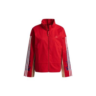 Cny Jacket Light Color Block Floral Print Stand Collar Sports Jacket Women Jackets Light-Crimson GS2402