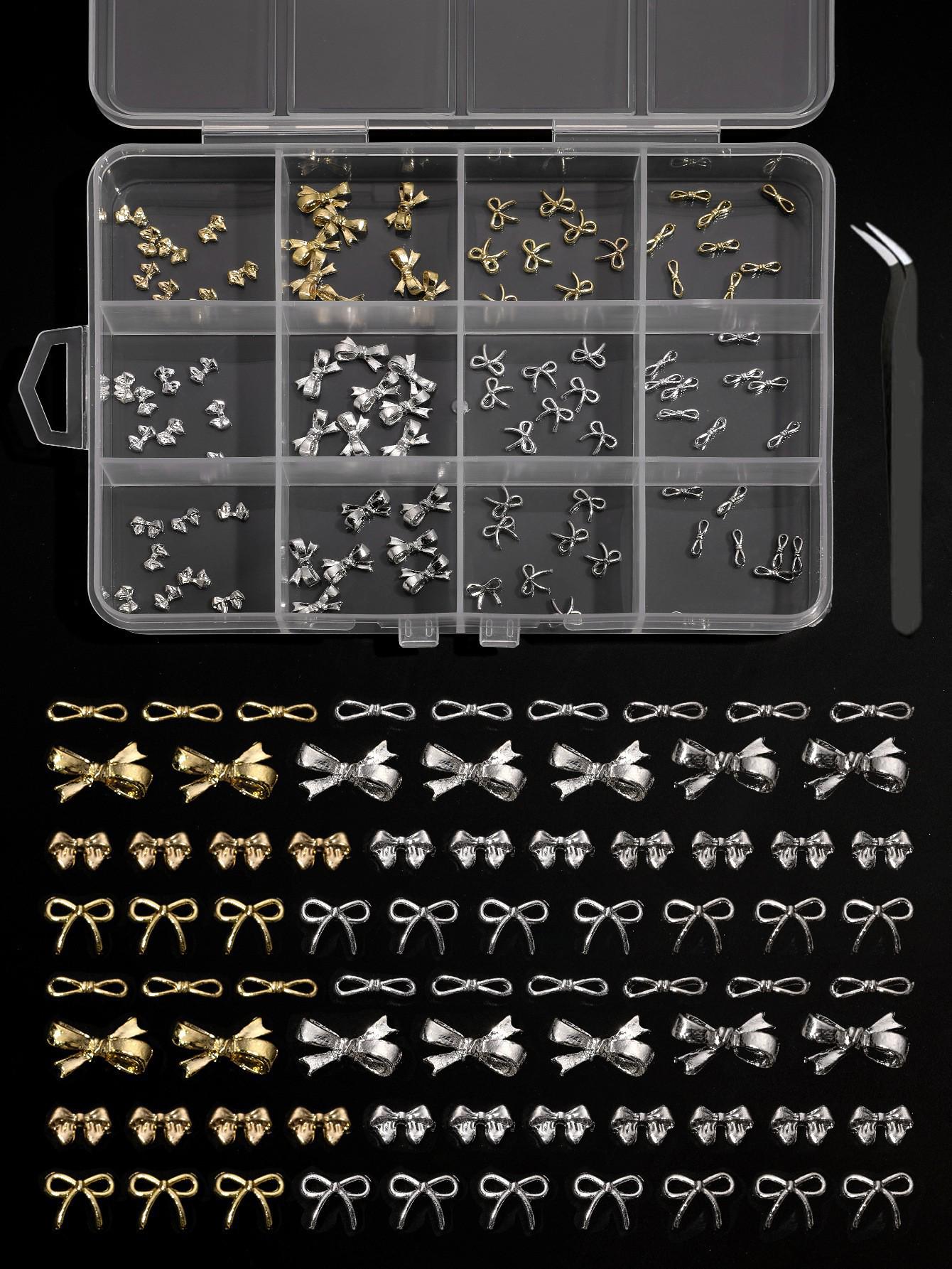 12-Grid Gold 3D Bow Nail Art Decorations