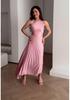 2025 Summer European-American Women's Off-Shoulder Pleated Solid Color Dress