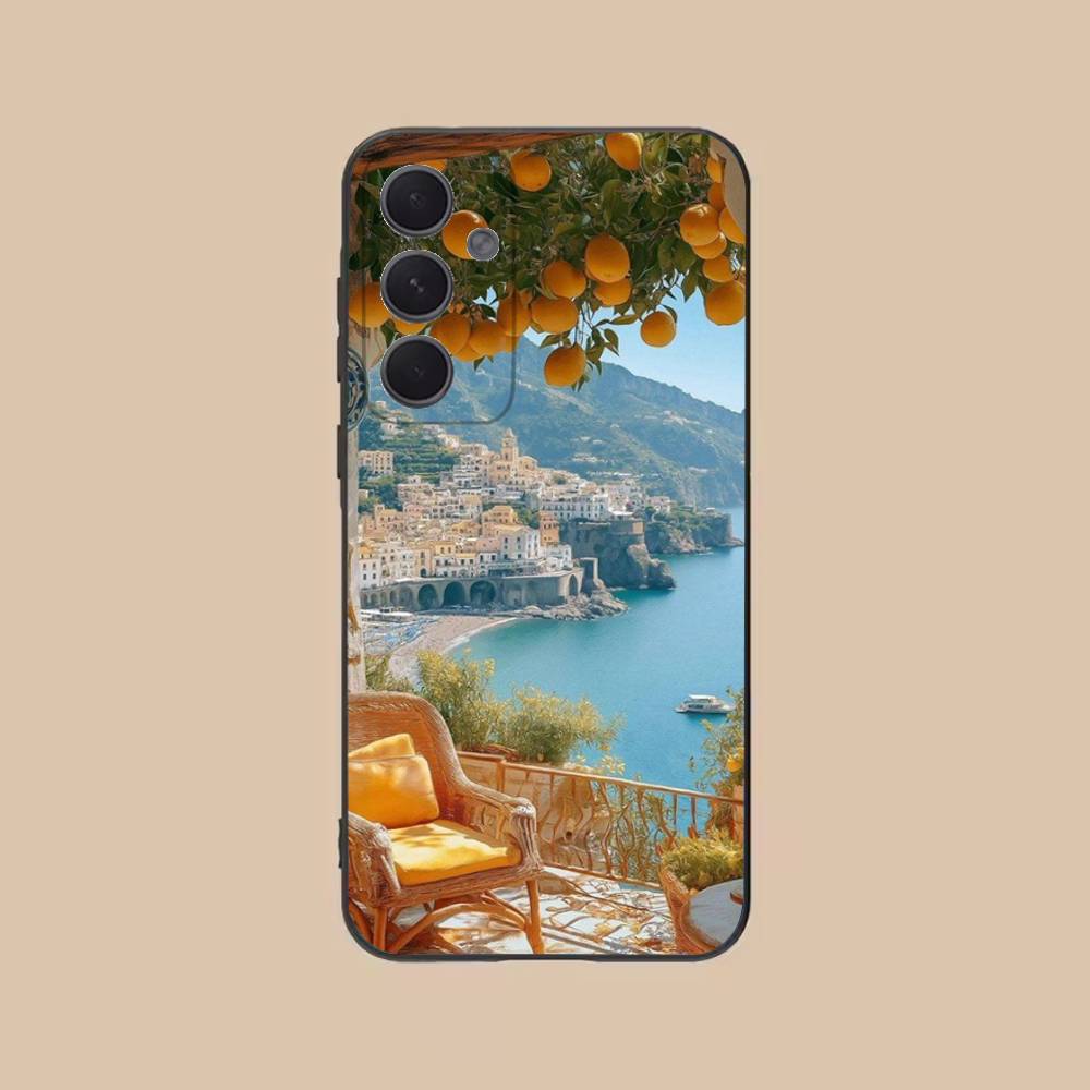 

European Amalfi Coast Phone Case For Samsung S25,24,21,22,23,20,S30,Ultra,Plus, Fe,5G Silicone Cover SamsungS21plus