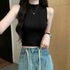 Semi-turtleneck Knitted Vest Women's Summer New Slim-fit Outer Wear Short Sleeveless Student Top Women's Trend