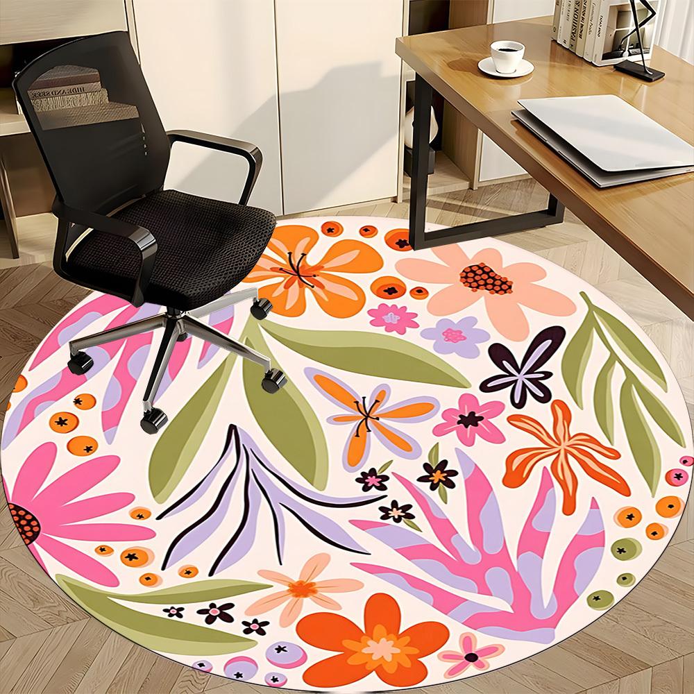 1pc Floral Pattern Office Round Area Rug,  Mat Suitable For Office, Under Office Chairs Bedroom Living Room Home Decor, Room Deco