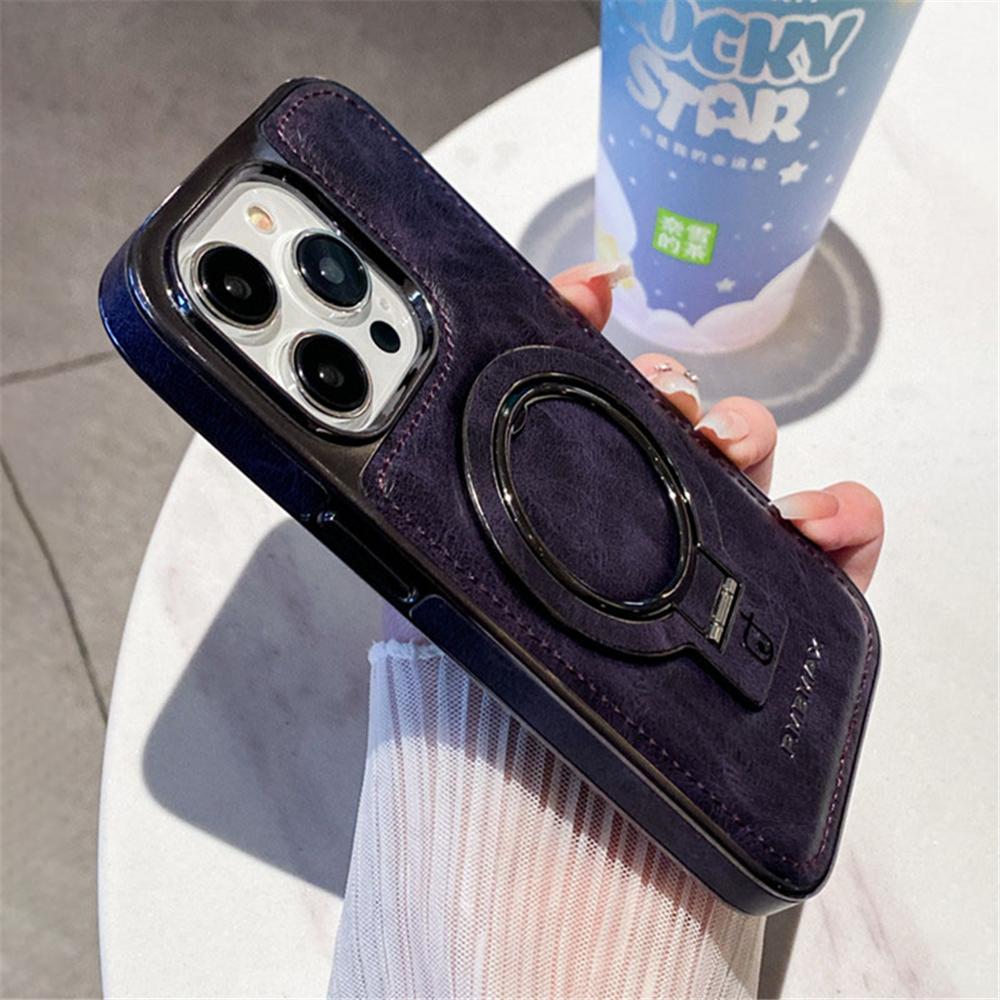 Luxury Lambskin Leather Folding Holder Magnetic for Magsafe Case for iPhone 17 Air 13 12 14 15 16 Pro Max Soft Shockproof Cover