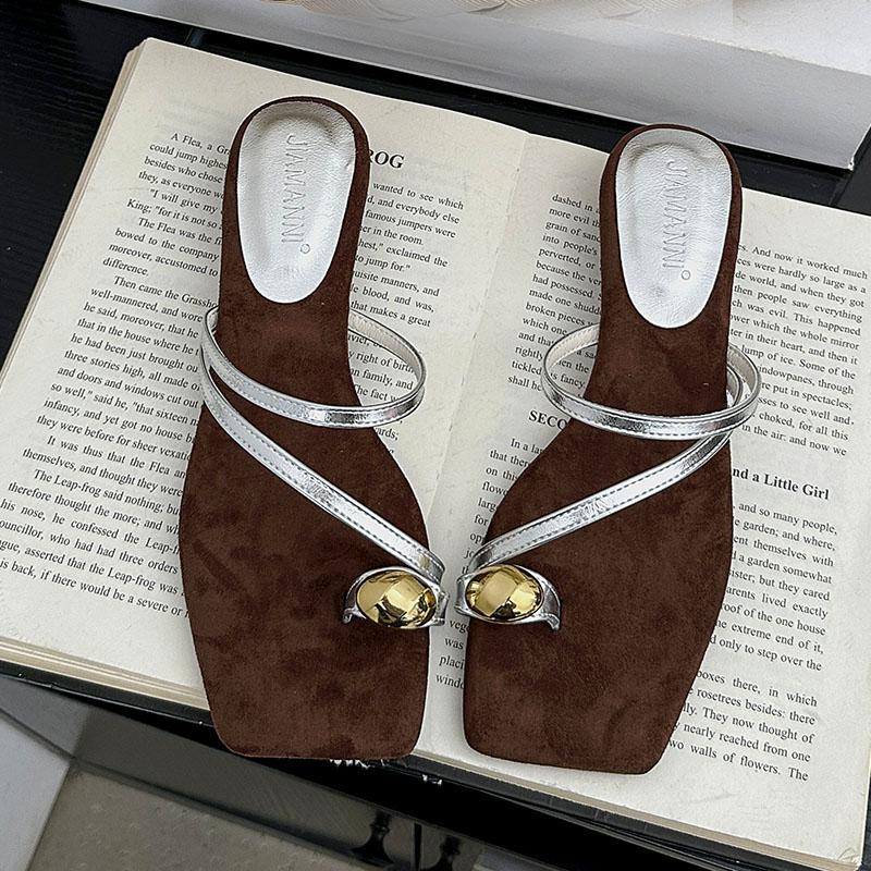 Fashion Fashion Metal Ladies Wedges Slippers Shoes Summer Beach Female Slides Women Low Heel Wedges Slippers Sandals Shoes Flip Flops