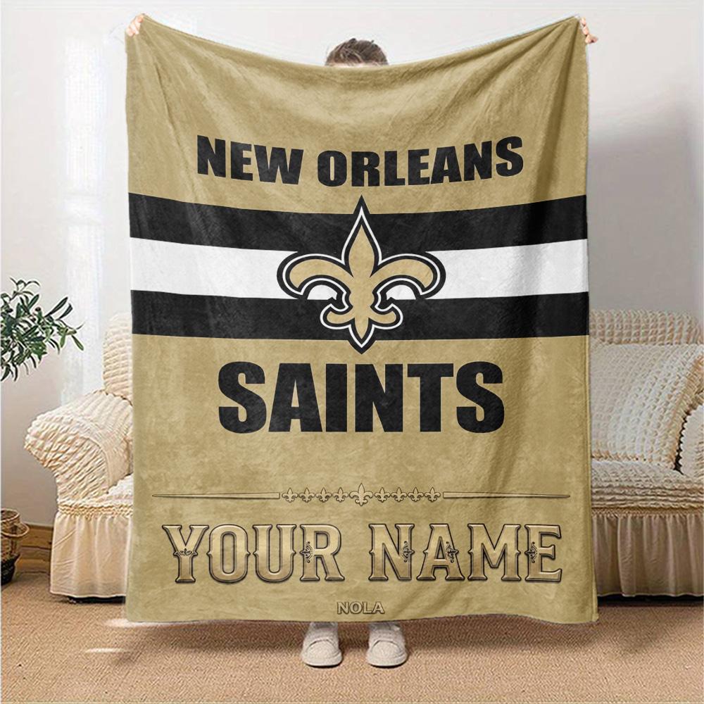 Name Custom New Orleans Saints Print Flannel Blanket High Quality Warm Comfortable Cover for All Seasons Perfect for Gifts Home Decor