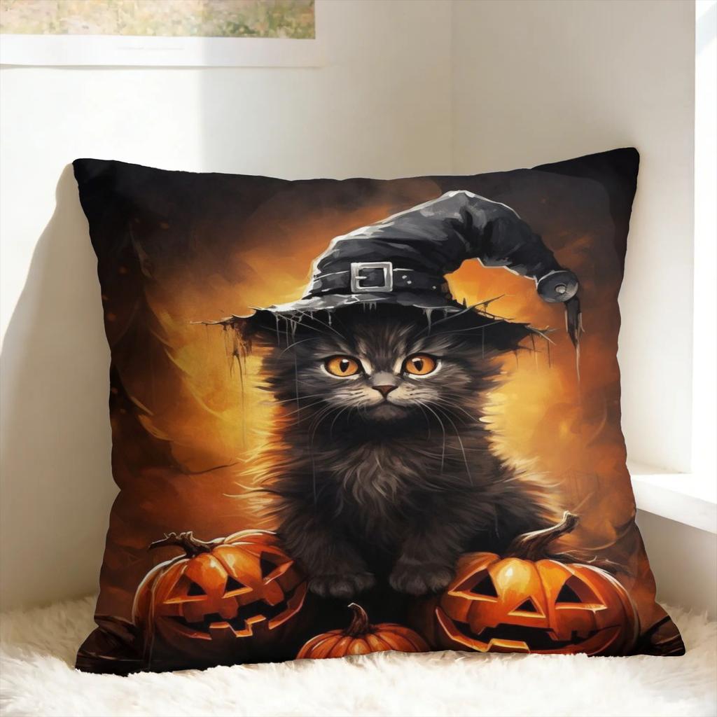 Witchy Black Cats Halloween Pillow Case Pet Lover Print Pillow Cover For Sofa Home Decor Retro Trendy Pillowcases