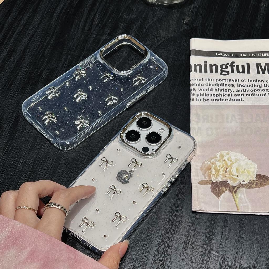 Luxury Bling Glitter Bow Phone Case For iPhone 17 16 15 14 13 12 11 Pro Max Plus Transparent Silicone Shockproof Bumper Cover