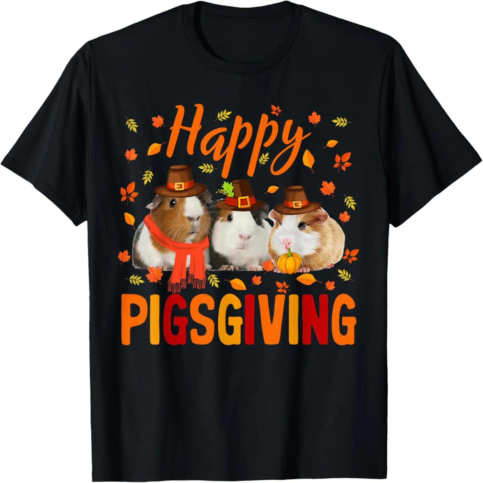 Happy Pigsgiving Cute Thanksgiving Guinea Pig Pilgrim Hat T-Shirt S