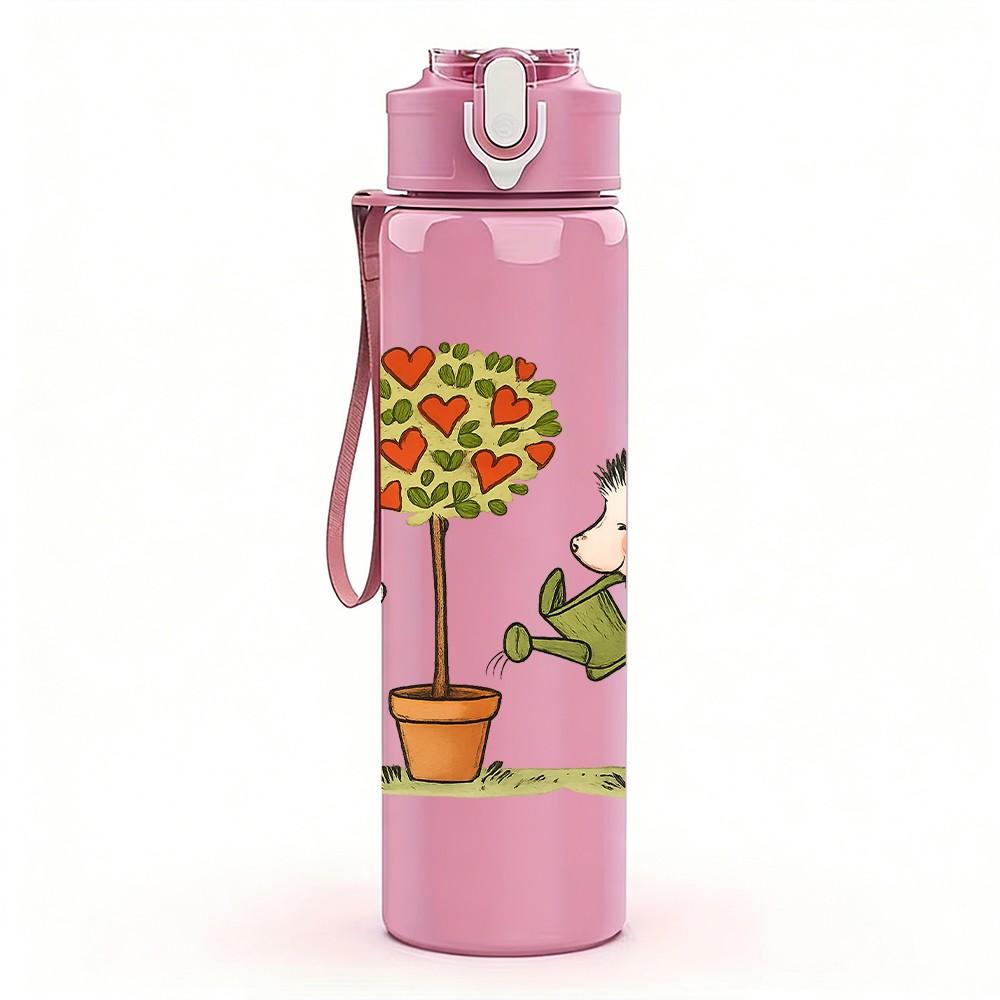 1PC Hedgehog Plant Date Art 750ml Color Plastic Sports Water Bottle Leakproof Flip Straw Lid Suitable for Sports Office Home Use